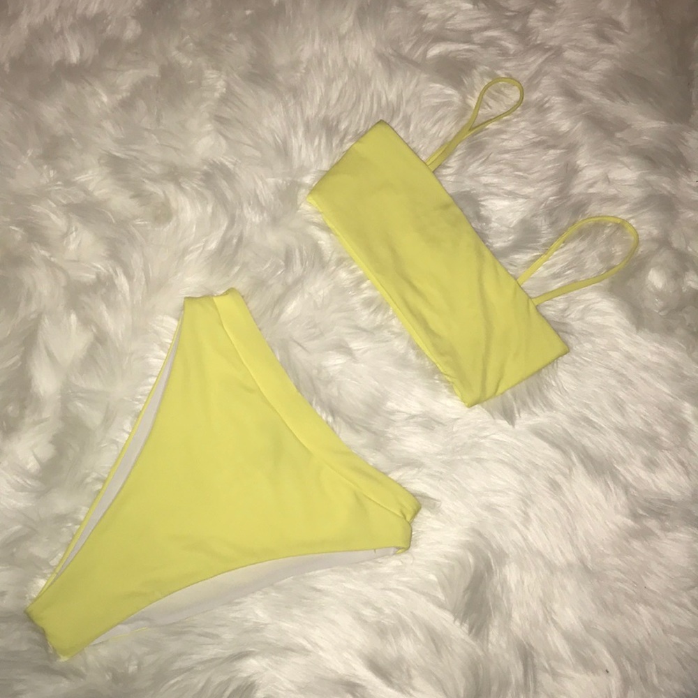 Missguided Yellow Longline High Waisted Bikini set
